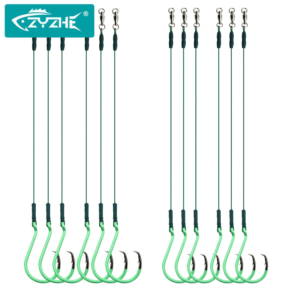 Fishing Hook Circle - ZYZHE ชุดเบ็ดตกปลาแบบวงกลม 3/6 ชิ้น พร้อมสายลีดเดอร์สแตนเลส ตะขอปากนกอินทรีเรืองแสง