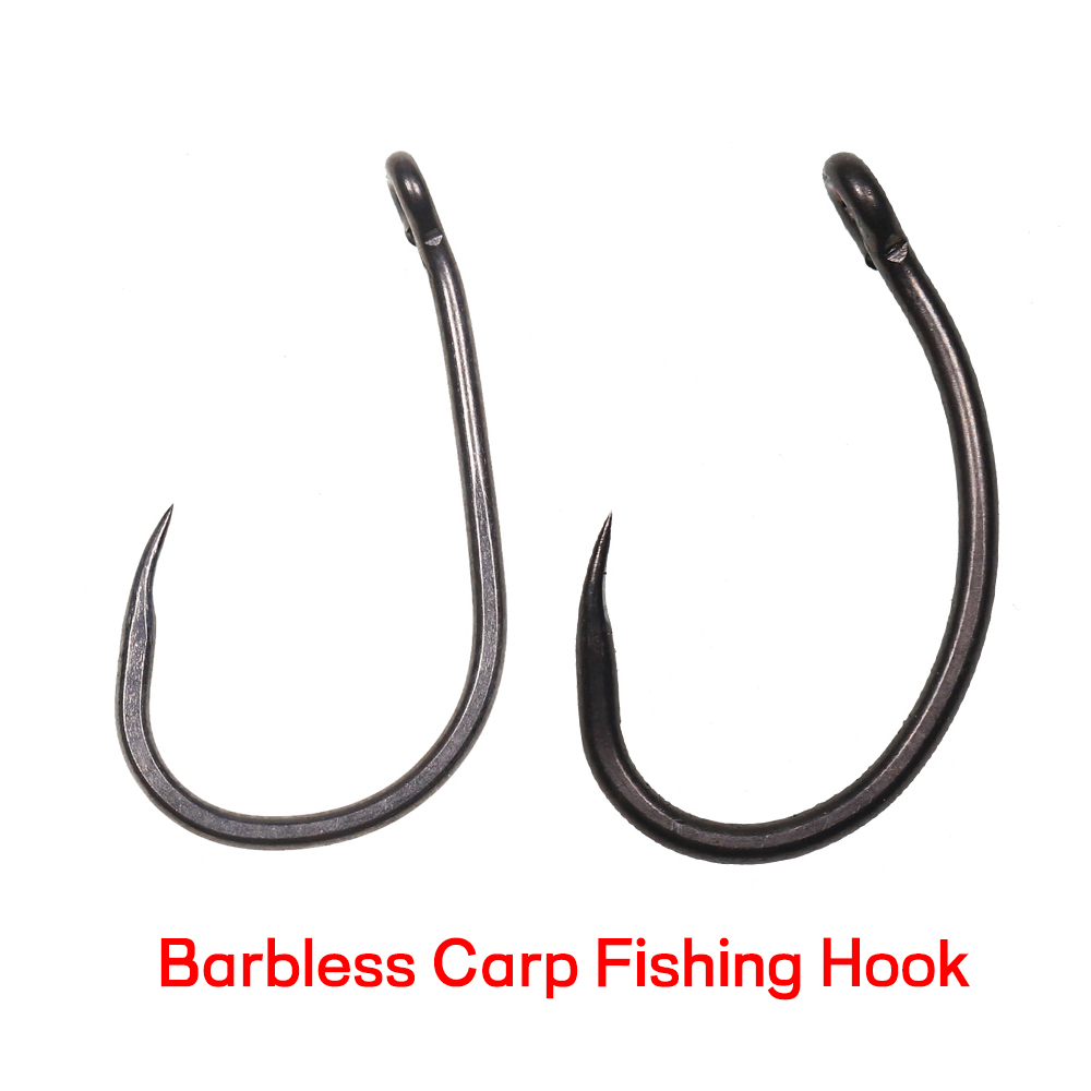 Fishing Hook Assortment - เบ็ดตกปลาคาร์พสีดำด้าน 50 ชิ้น แบบไม่มีเงี่ยง ปลายงอ ตัวเบ็ดโค้ง