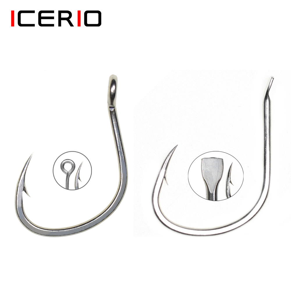 Fishing Hook Offset - Icerio 10ชิ้นตะขอเคลือบดีบุกป้องกันการกัดกร่อนออกแบบมาเพื่อช่วยในการจับเหยื่อล่อปลาน้ำเค็ม1/0-5/0 #