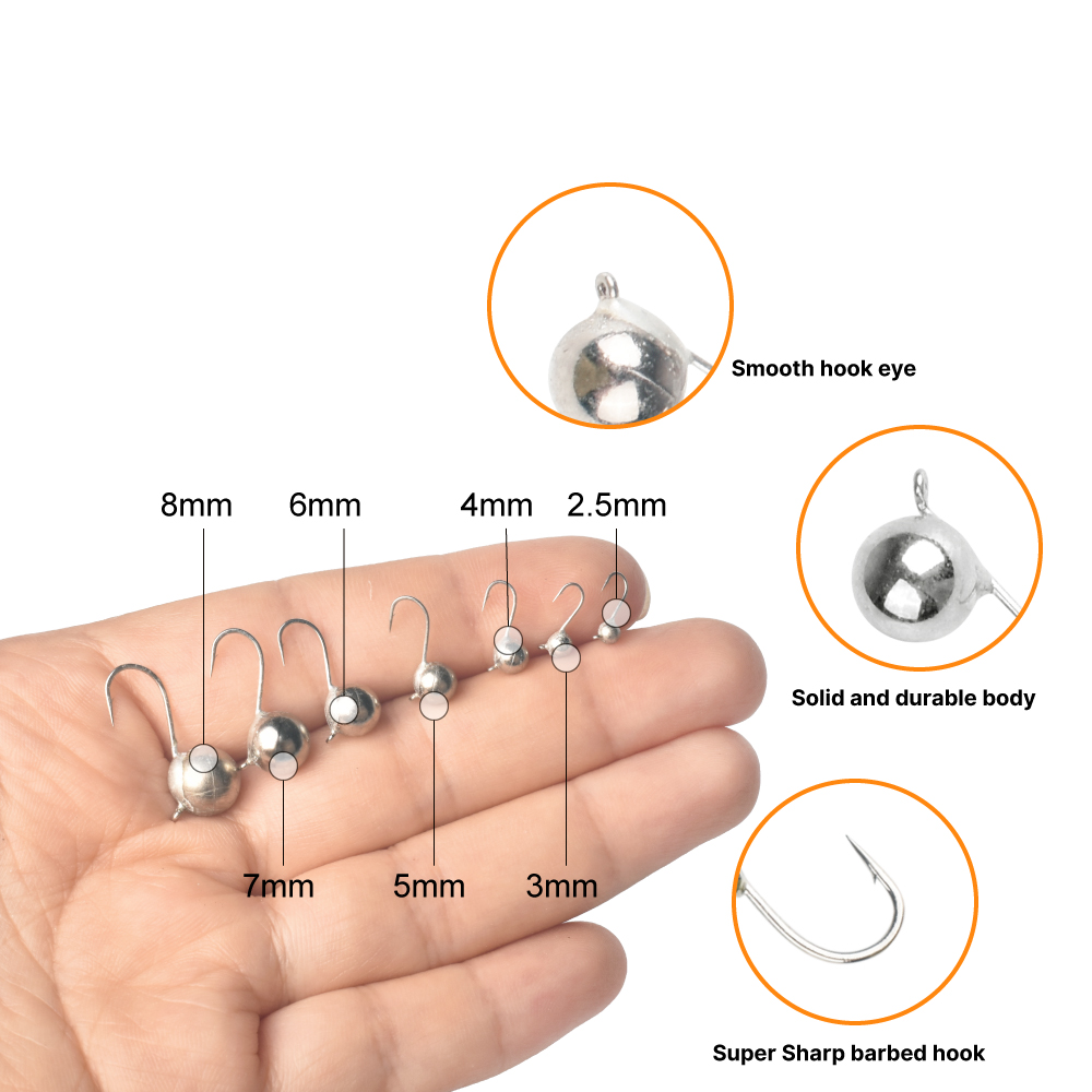 Fishing Hook Offset - MUUNN ชุดหัวจิ๊กตกปลาน้ำแข็ง 5 ชิ้น, ตะขอเกี่ยวแบบลูกบอล, ขนาด