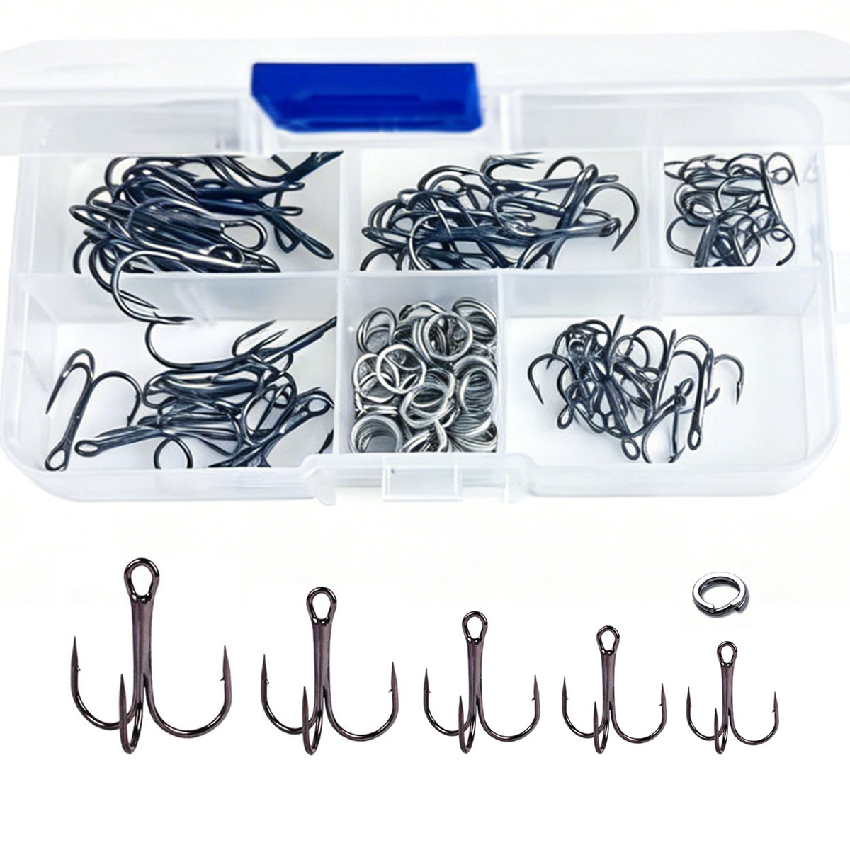 Fishing Hook Circle - ชุดเบ็ดตกปลาแบบสามทาง 50/100 ชิ้น/กล่อง เบ็ดเหล็กคาร์บอนสูง แข็งแรง คม