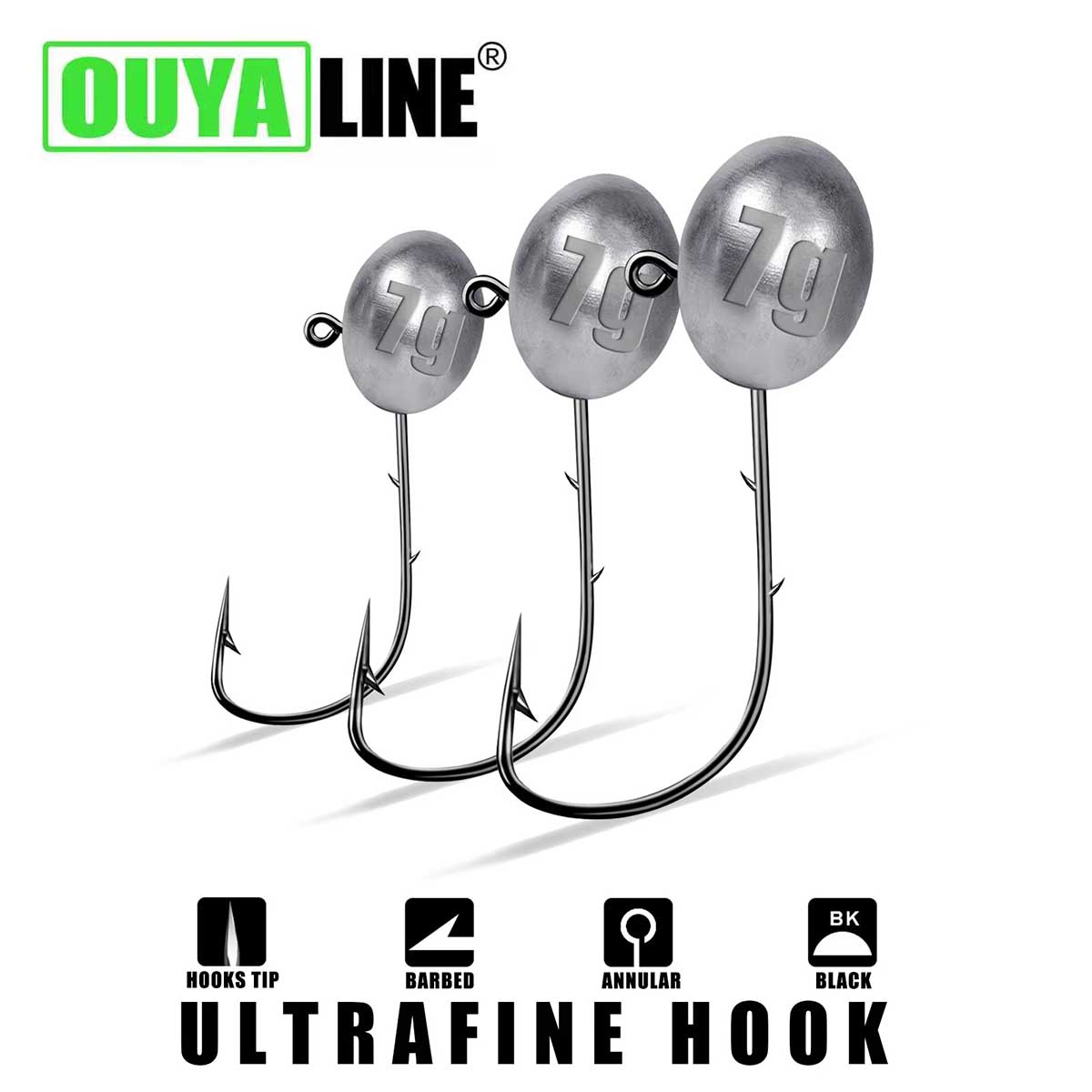 Fishing Hook Offset - ตะขอเบ็ดตกปลา1X สำหรับหนอนนิ่ม, เบ็ดตกปลาขนาด0.8-7กรัมอุปกรณ์ปลาเทราท์หอก5ชิ้น/ถุง
